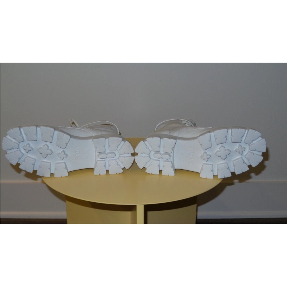 PRADA MONOLITH WHITE LEATHER BIKER BOOTS - Picture 9 of 12